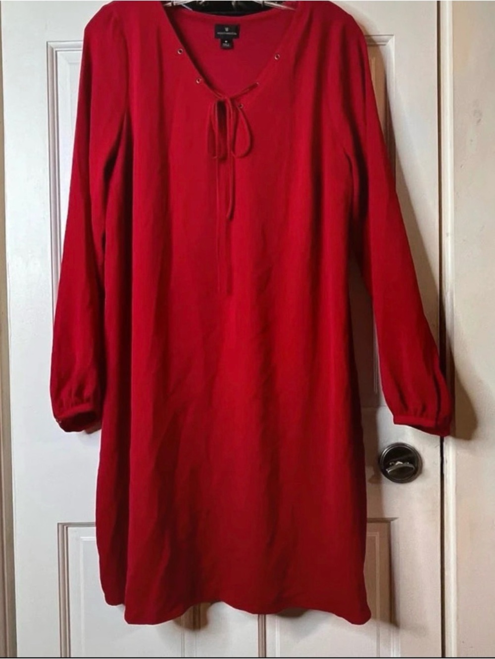 Worthington Red Long-Sleeve Tie-Front Shift Dress